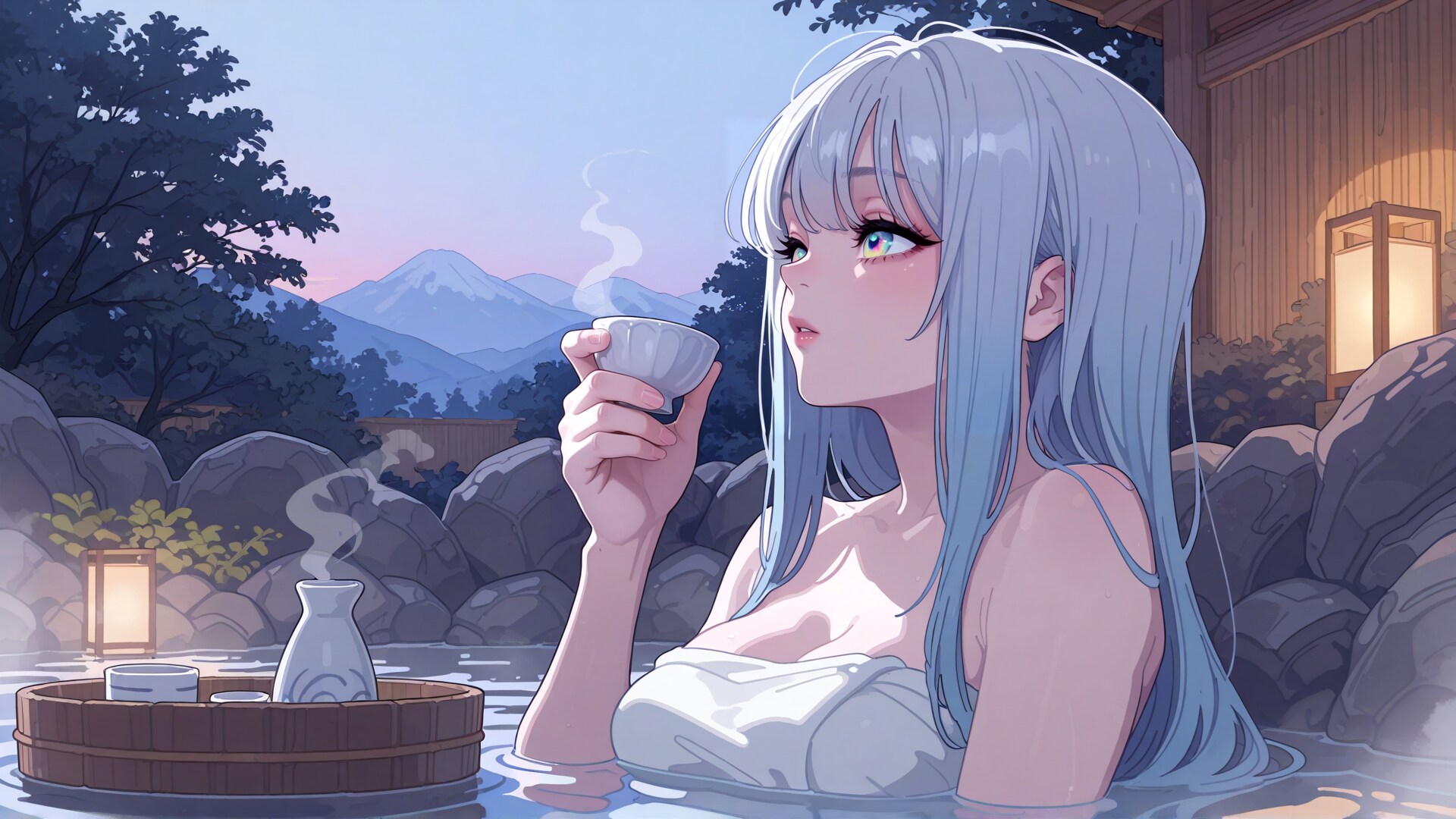 風呂上がりの一杯も良いけど月見酒もいいねぇ。ちょっと早いけど