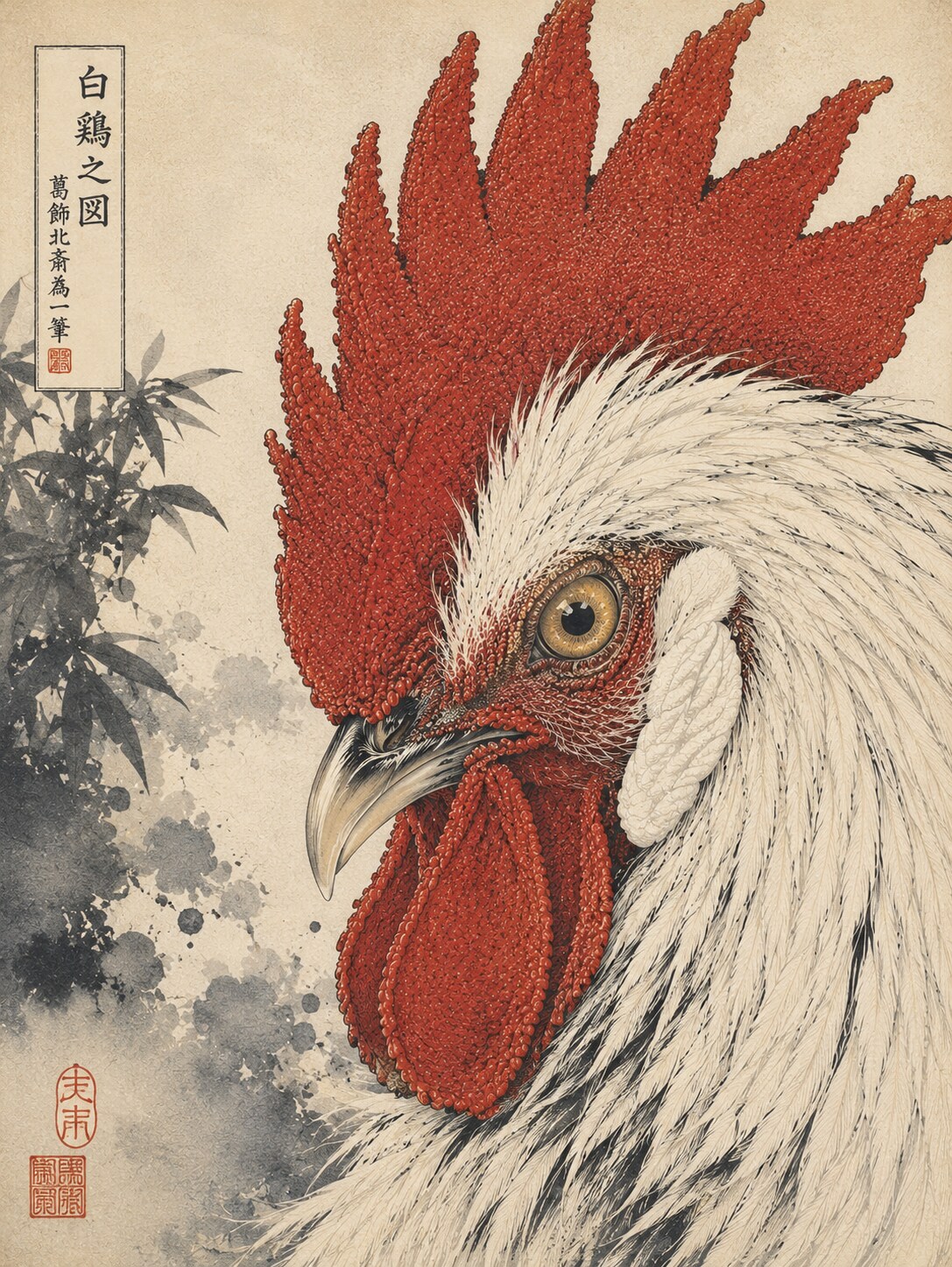 鶏（北斎風）