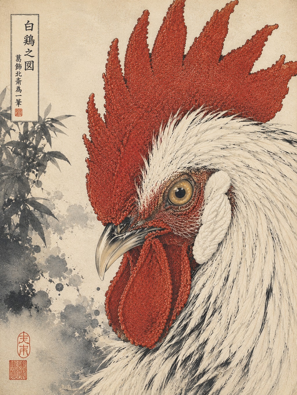 鶏（北斎風）