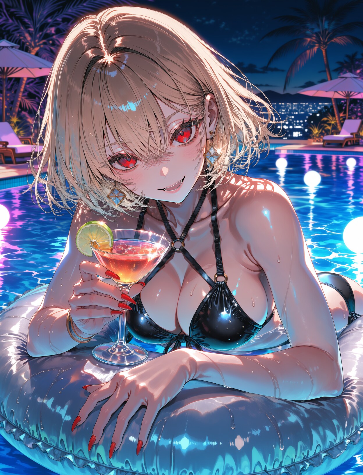 夜のプールです。