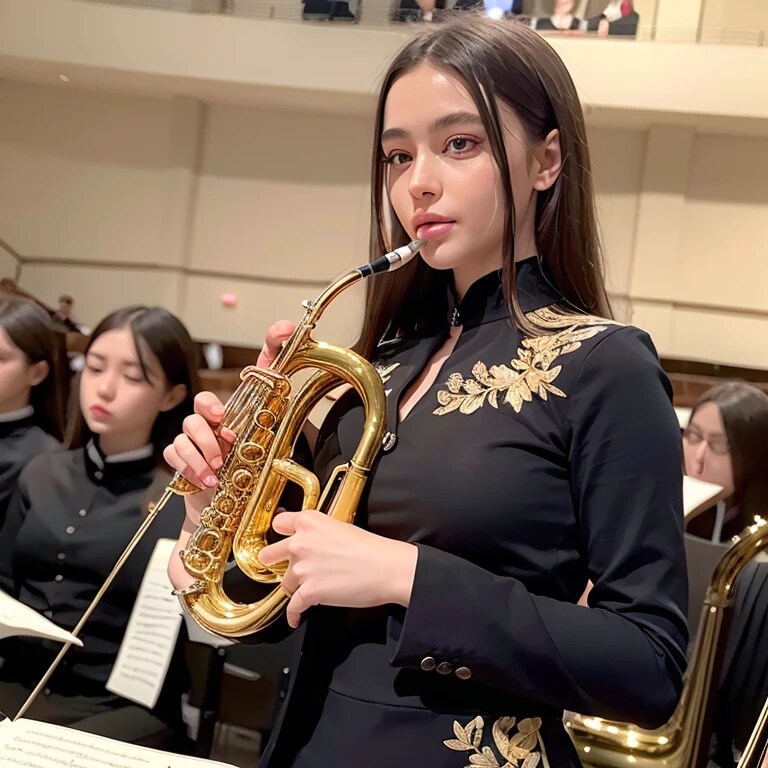 黒髪ロングでブラスバンドの美女９３ | の人気AIイラスト・グラビア