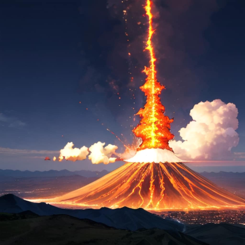 噴火する富士山