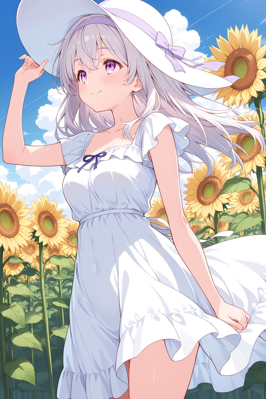 銀髪少女と真夏のひまわり畑