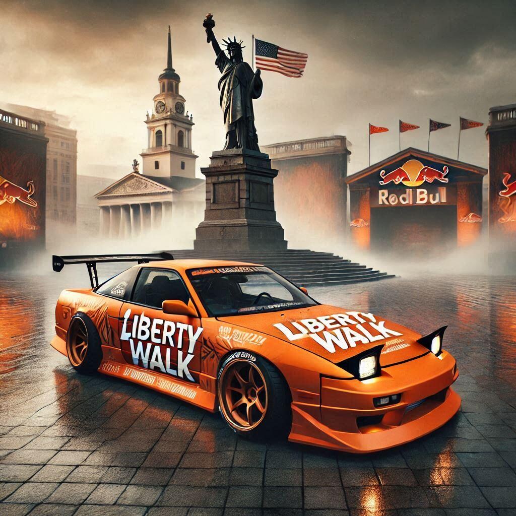 オレンジカラーリバティーウォーク日産240SXのドリ車