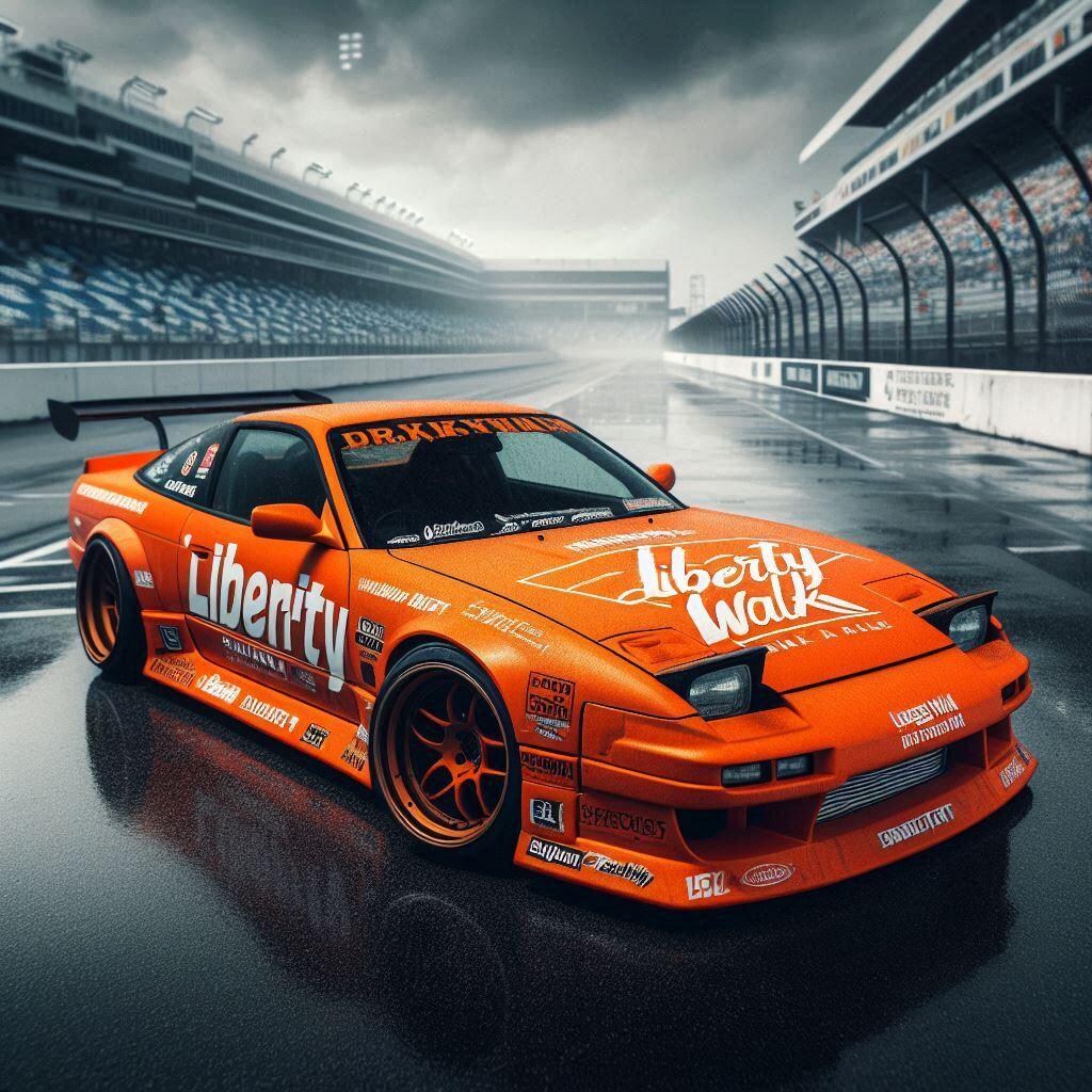 オレンジカラーリバティーウォーク日産240SXのドリ車