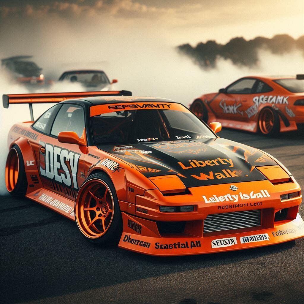 オレンジカラーリバティーウォーク日産240SXのドリ車