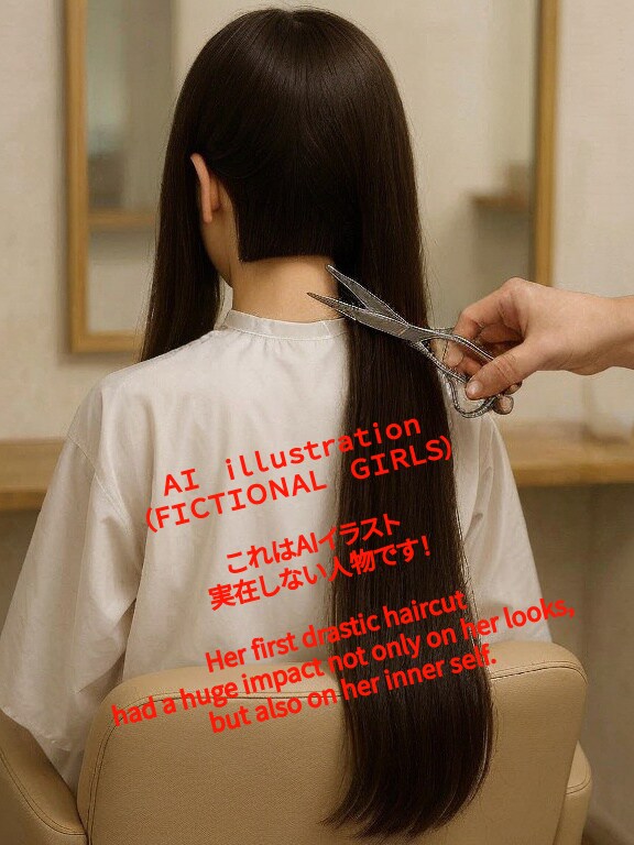 初めてのバッサリ……切り落とされる後ろ髪 | の人気AIイラスト・グラビア