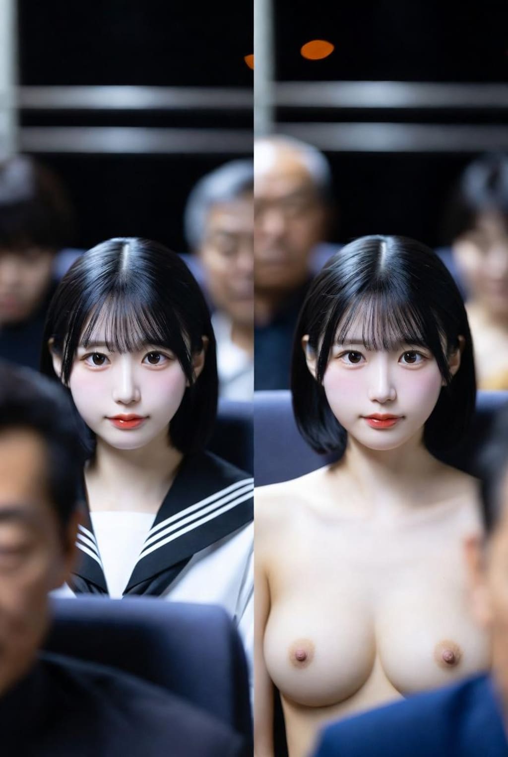 電車内JK脱衣比較