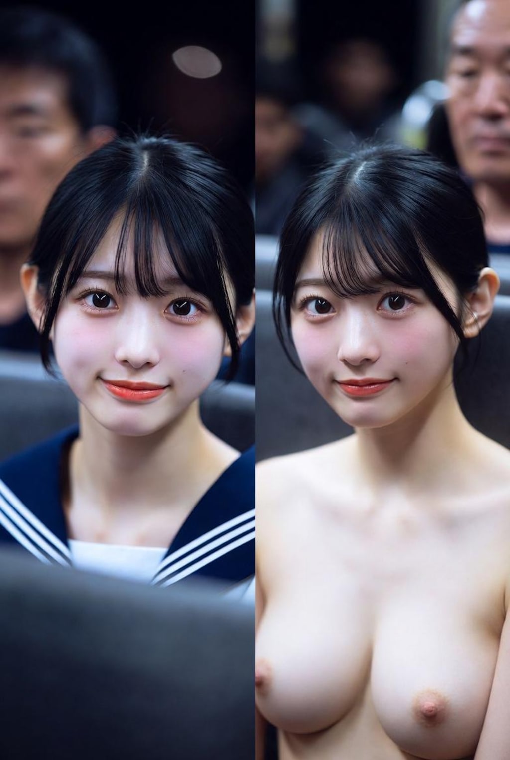 電車内JK脱衣比較