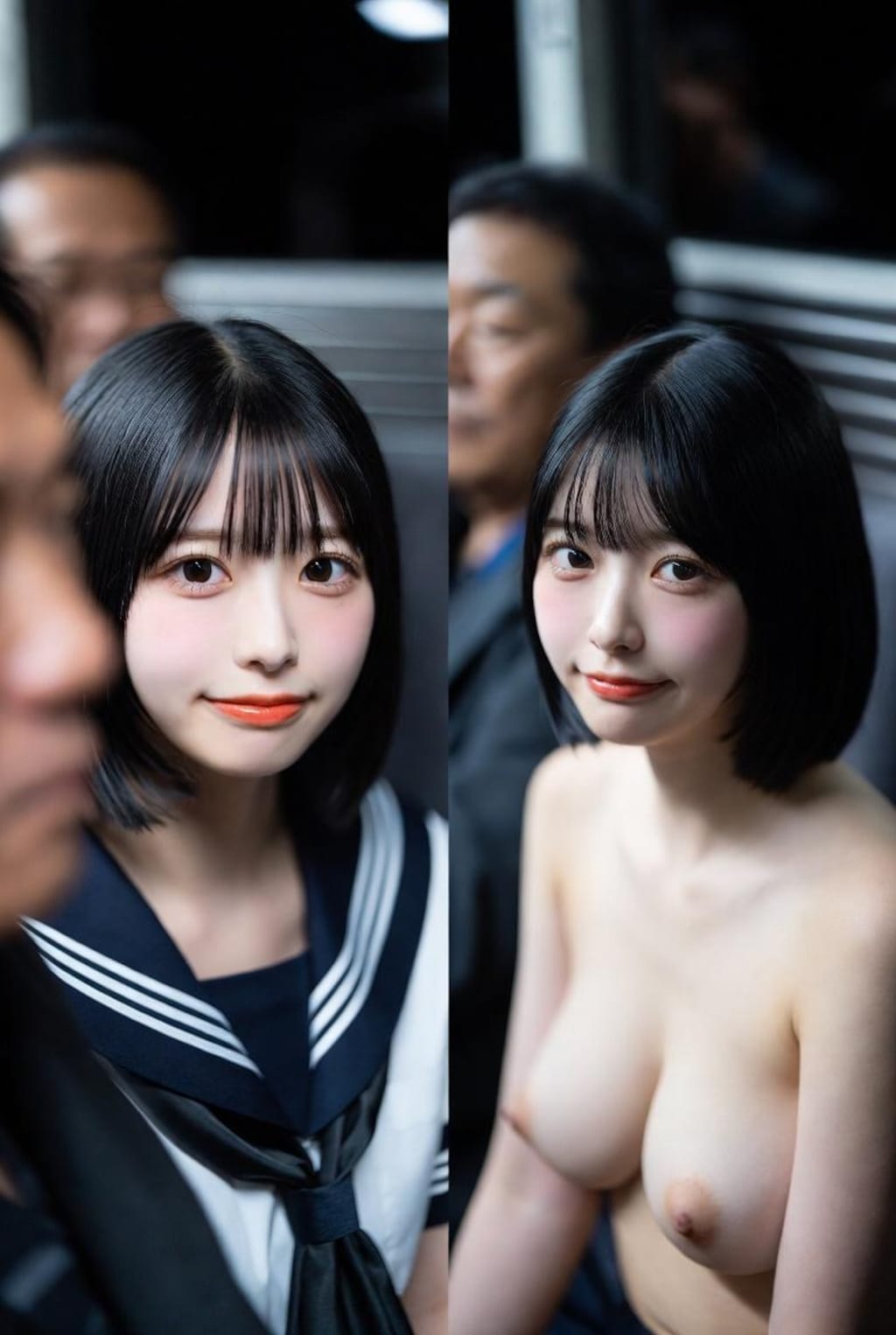 電車内JK脱衣比較
