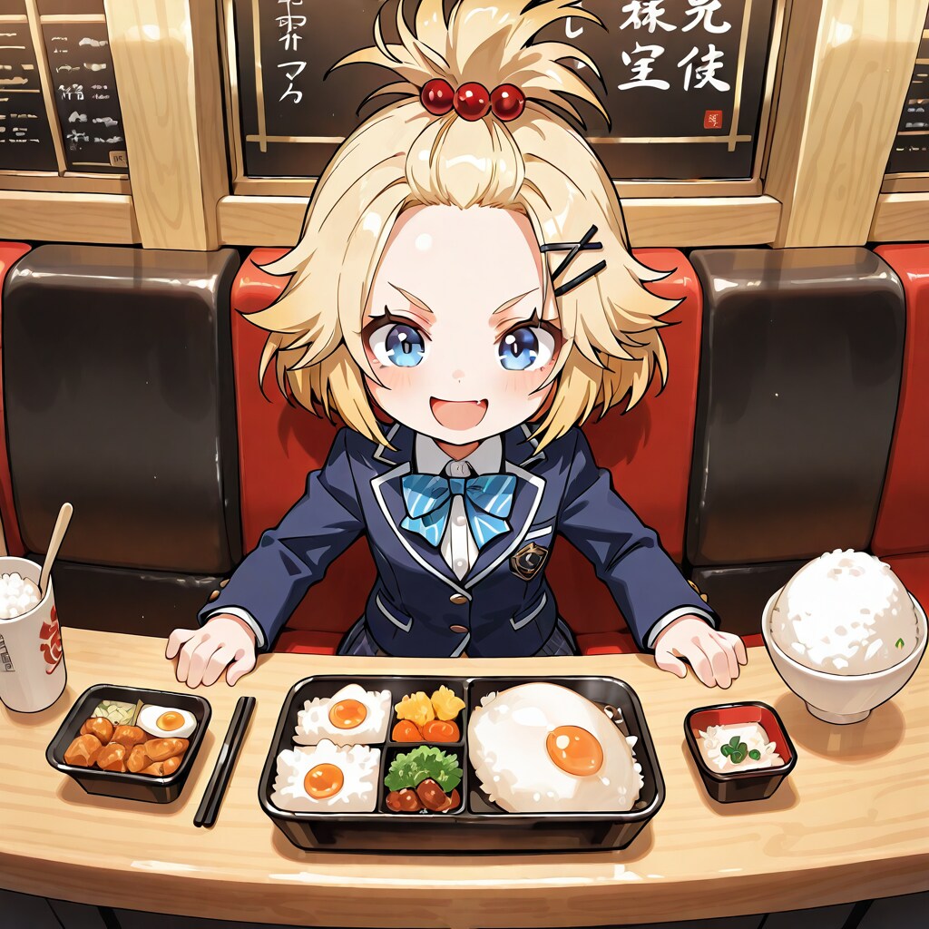 鶏肉と目玉焼き定食、ドリンクはライスで！