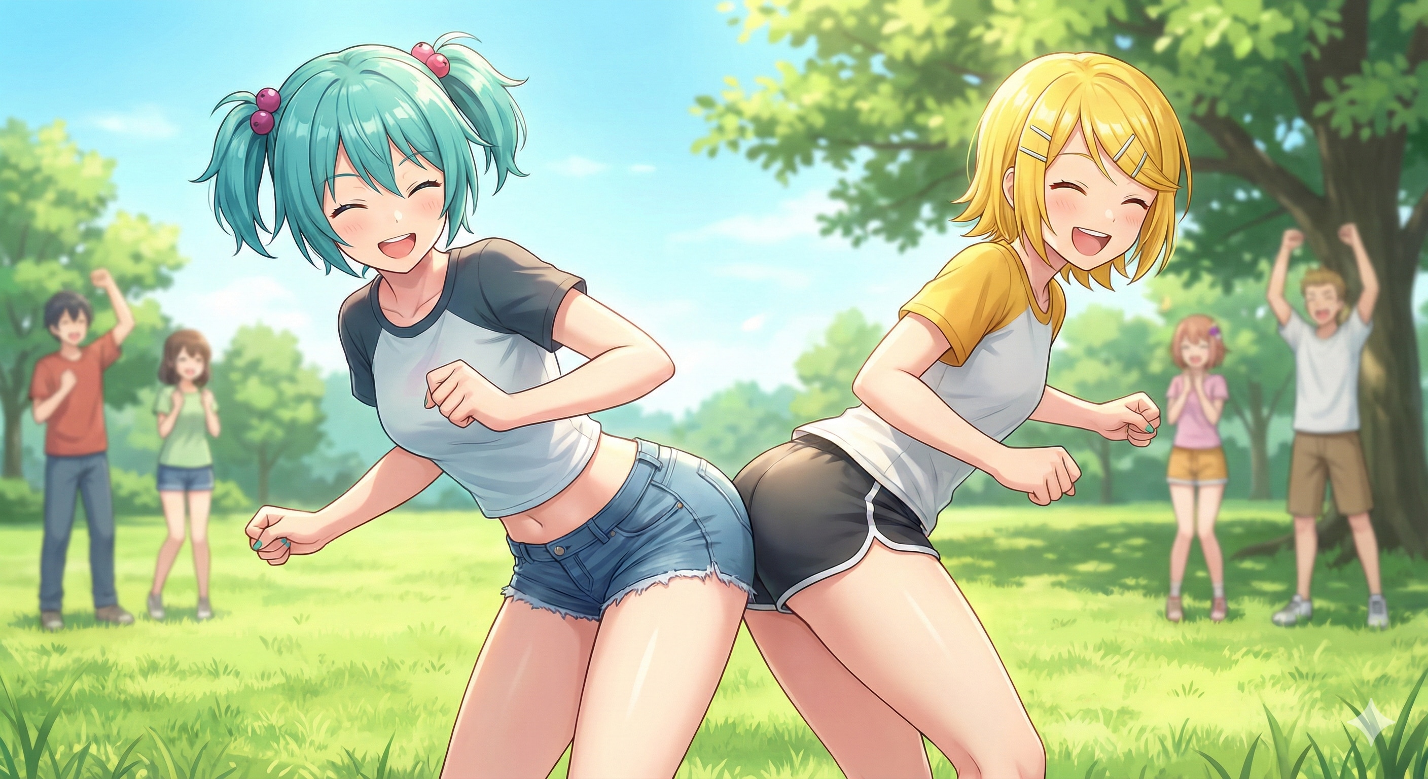 ミクさんリンさん 尻相撲(￣∇￣)丿ﾉｺｯﾀﾉｺｯﾀ | の人気AIイラスト・グラビア