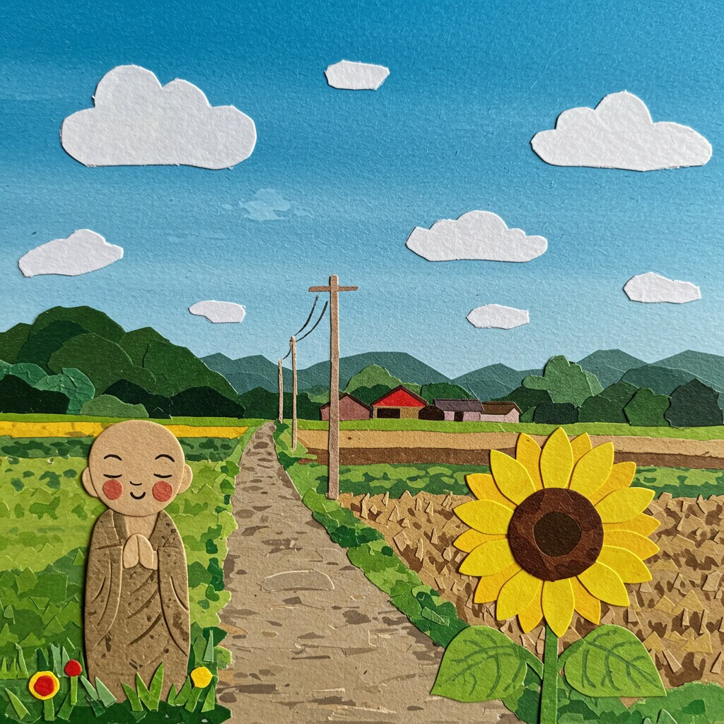 ヒマワリのある風景13・農道脇のお地蔵さま