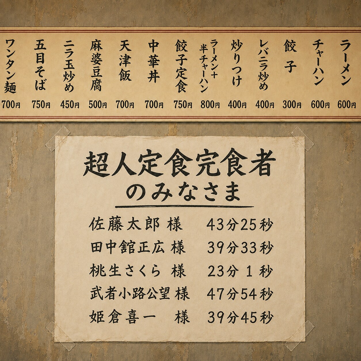 大食いチャレンジ結果の張り出されるやつ