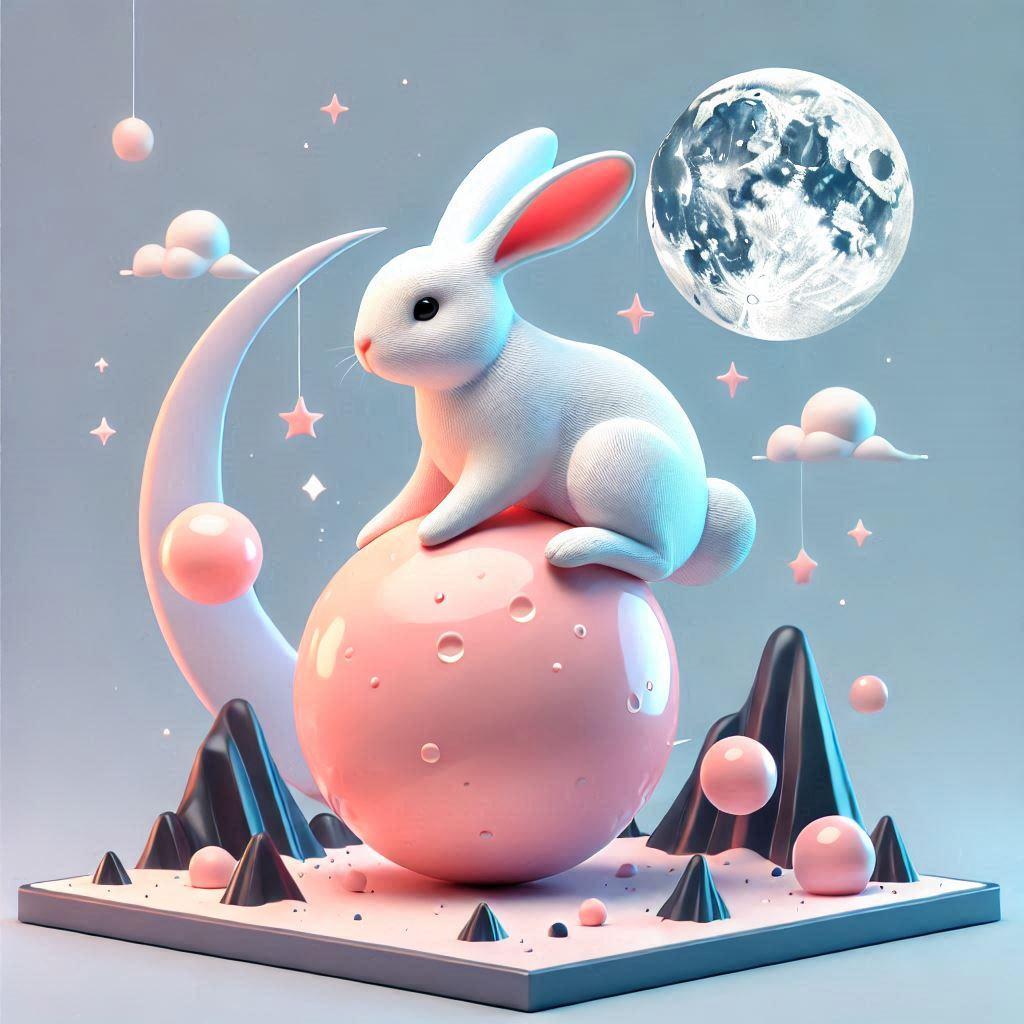 月で玉乗りをするユニークな兎 | の人気AIイラスト・グラビア
