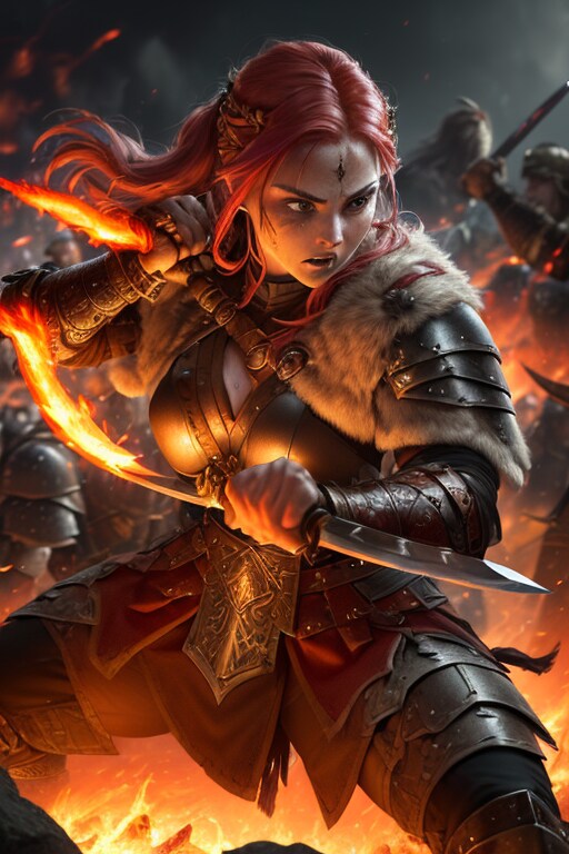 Viking@Dual-wielding Female Warrior