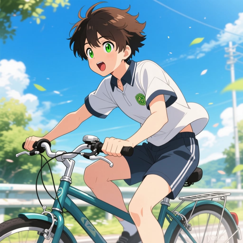 自転車に乗る マオくん