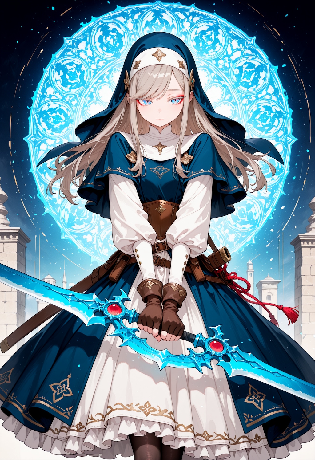 nunって入れるとスリット入りの太腿丸見えで乳袋と全身タイツみたいにピッチリおへそが浮き上がって見える謎のドスケベ服が出てくるのでそれを避けようとプロンプト盛ったやつ