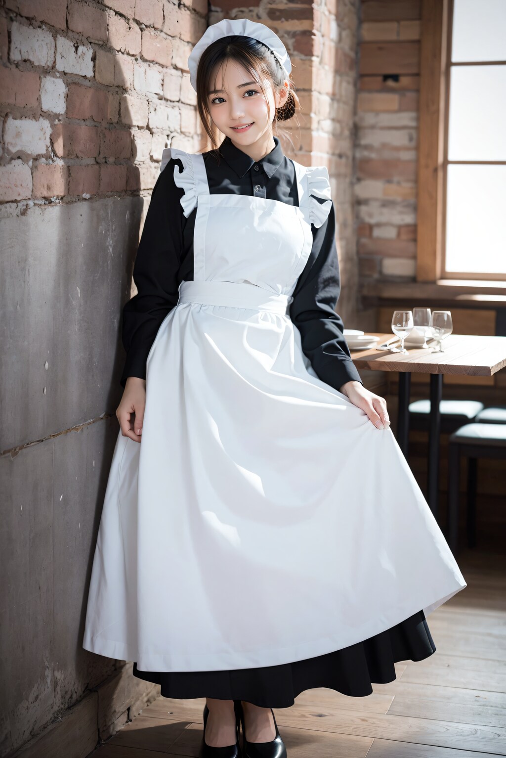 レストランで給仕する女性