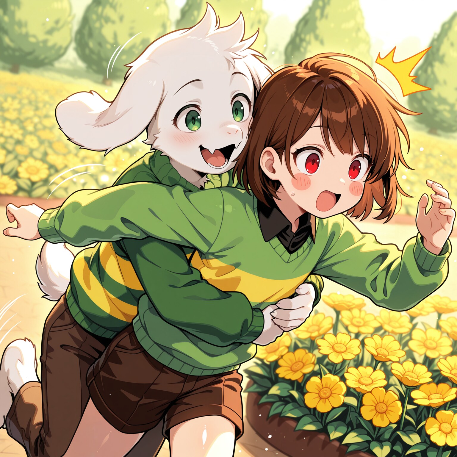 キャラちゃんに後ろからハグするアズリエルくん | の人気AIイラスト・グラビア