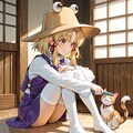 部屋で猫と過ごす諏訪子 3枚目