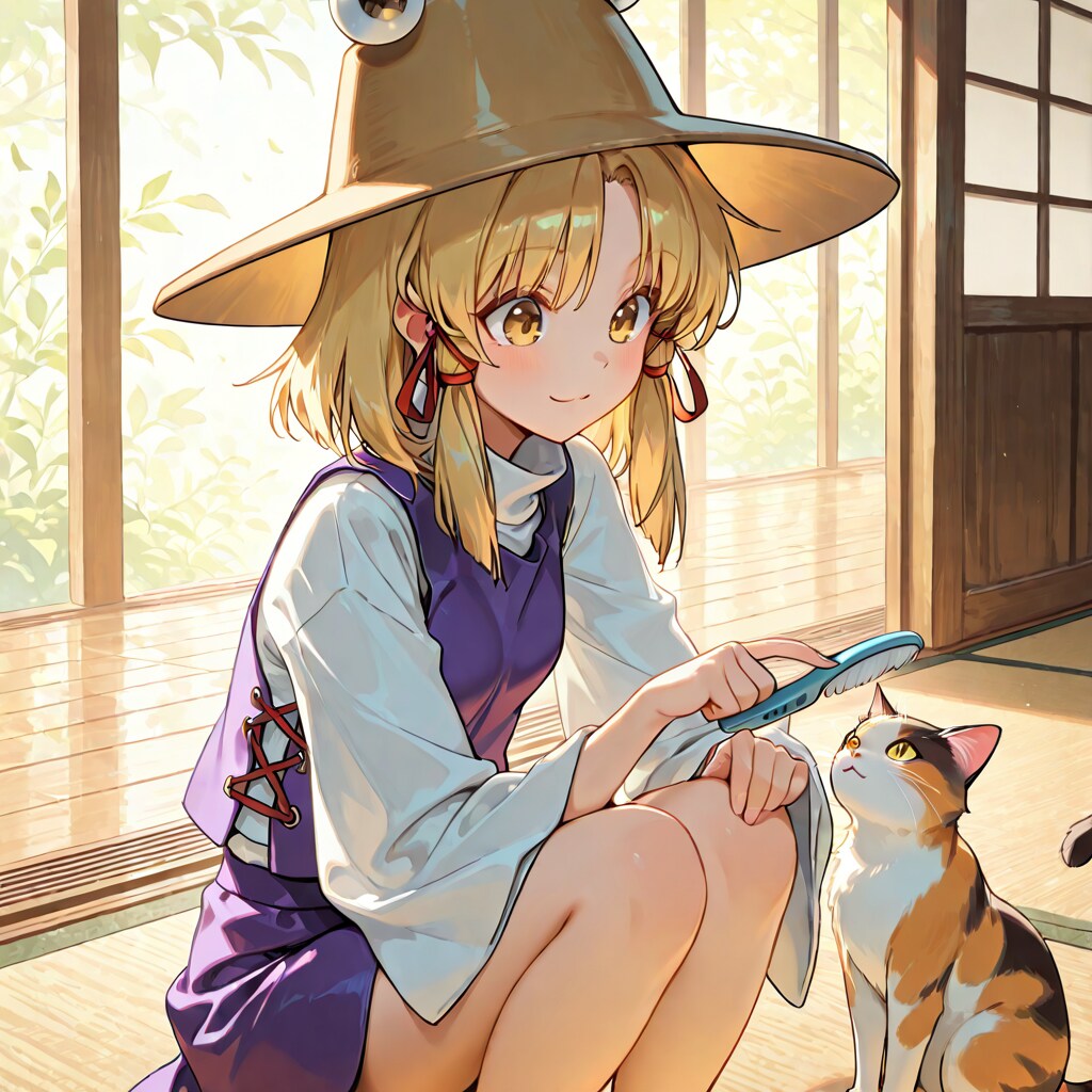 部屋で猫と過ごす諏訪子