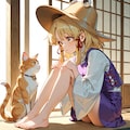 部屋で猫と過ごす諏訪子 4枚目
