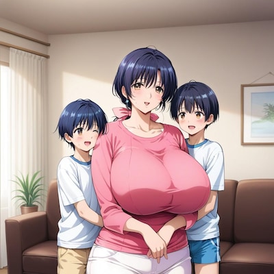 遊びに来た甥っ子達と爆乳叔母さん