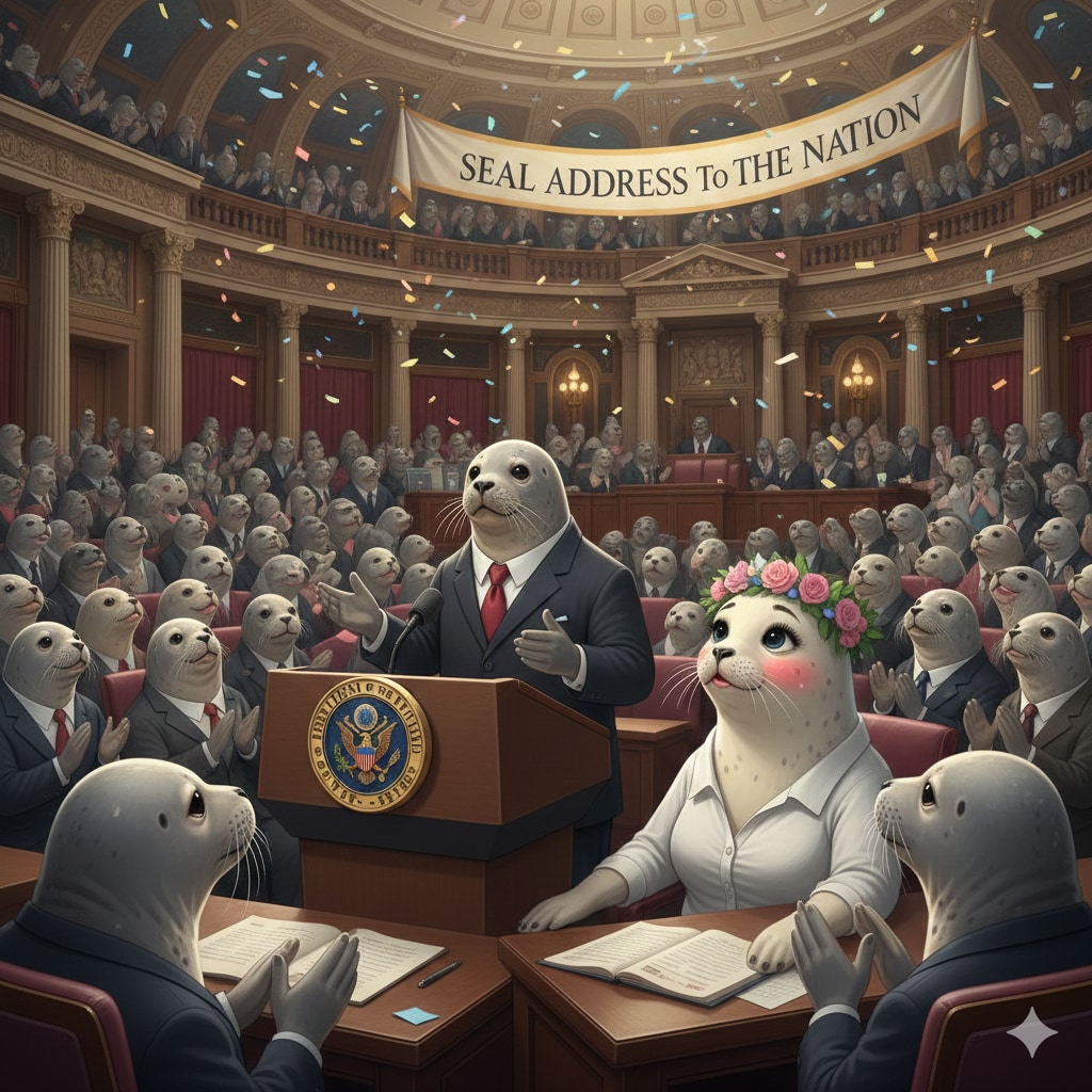 アザラシが国会で演説 | の人気AIイラスト・グラビア