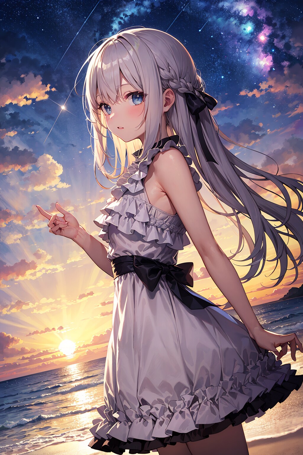 浜辺の銀髪少女