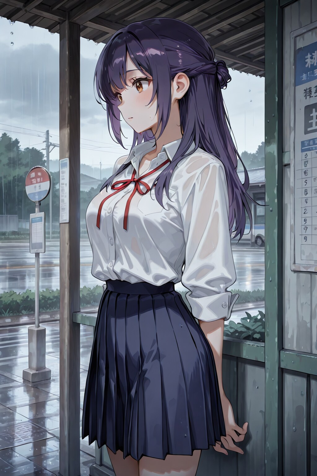 雨の日のバス停