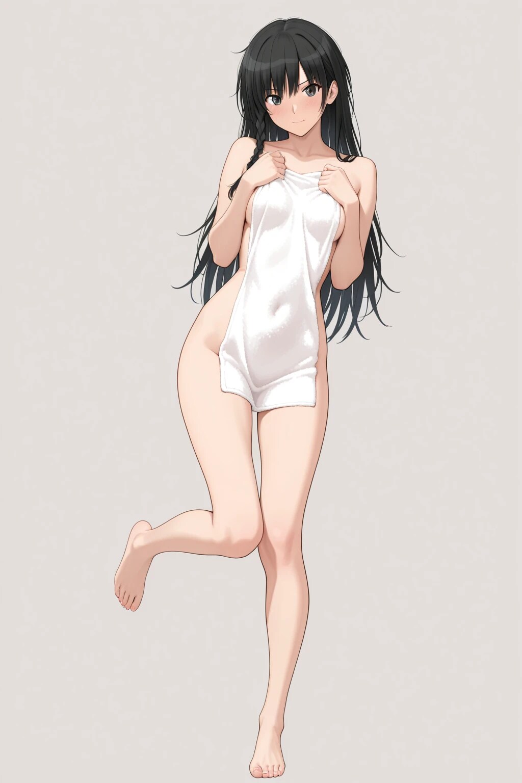タオル一枚。Don’t worry I am wearing a bikini..