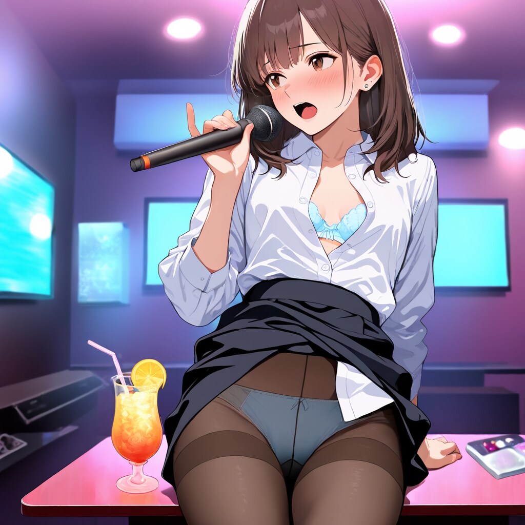 カラオケで脱がされるOLさん