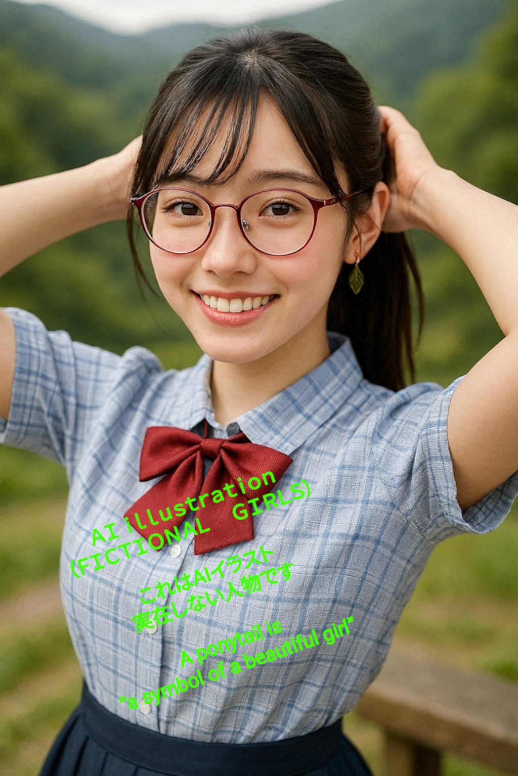 髪を縛るポニーテール美少女