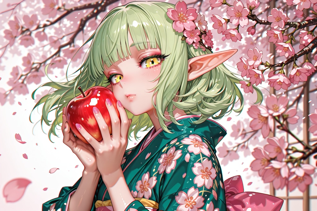 桜とエルフの女の子