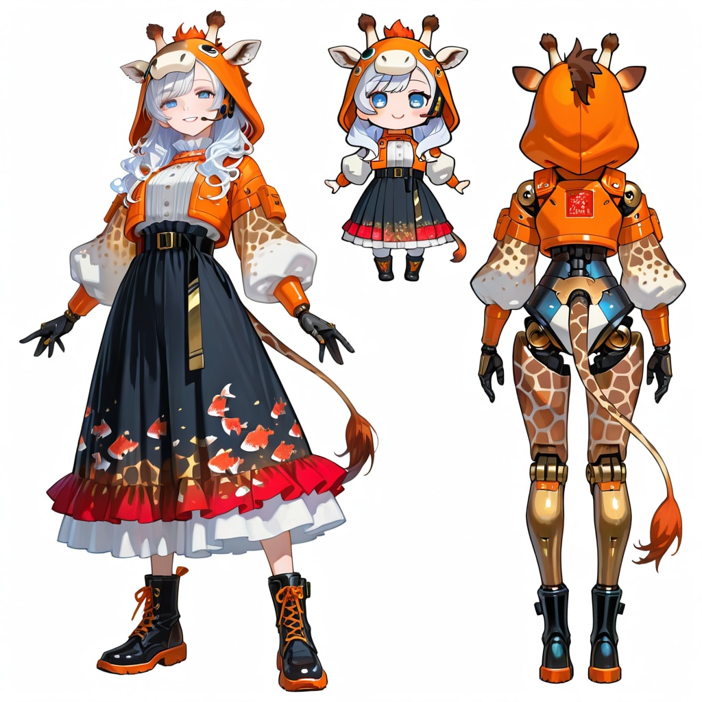 キリンフーディーお姉さんとちび子ちゃんのキャラ設定画