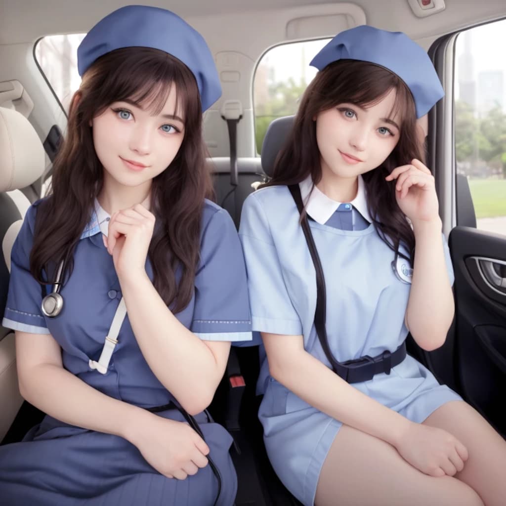 黒髪ロングで車内の美女７４