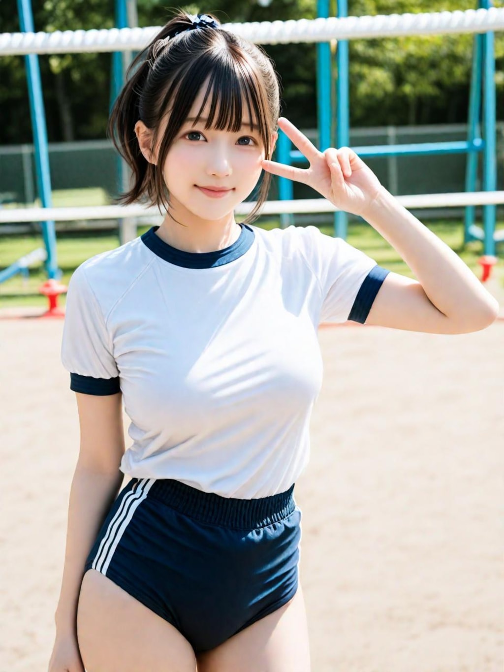 校庭でブルマ