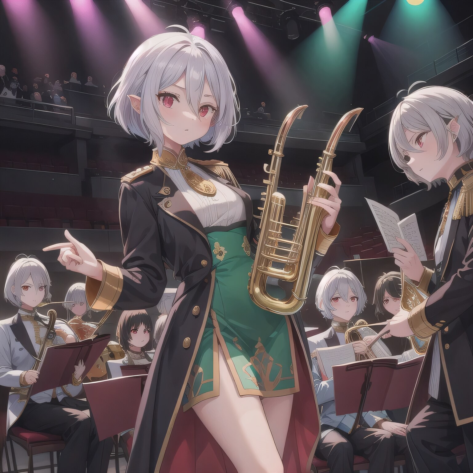 白髪ボブでブラスバンドの少女３ | の人気AIイラスト・グラビア