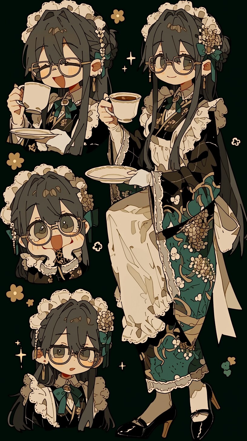 眼鏡で緑なメイドのティータイム
