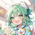 猫が大好きな緑髪ちゃん 2枚目