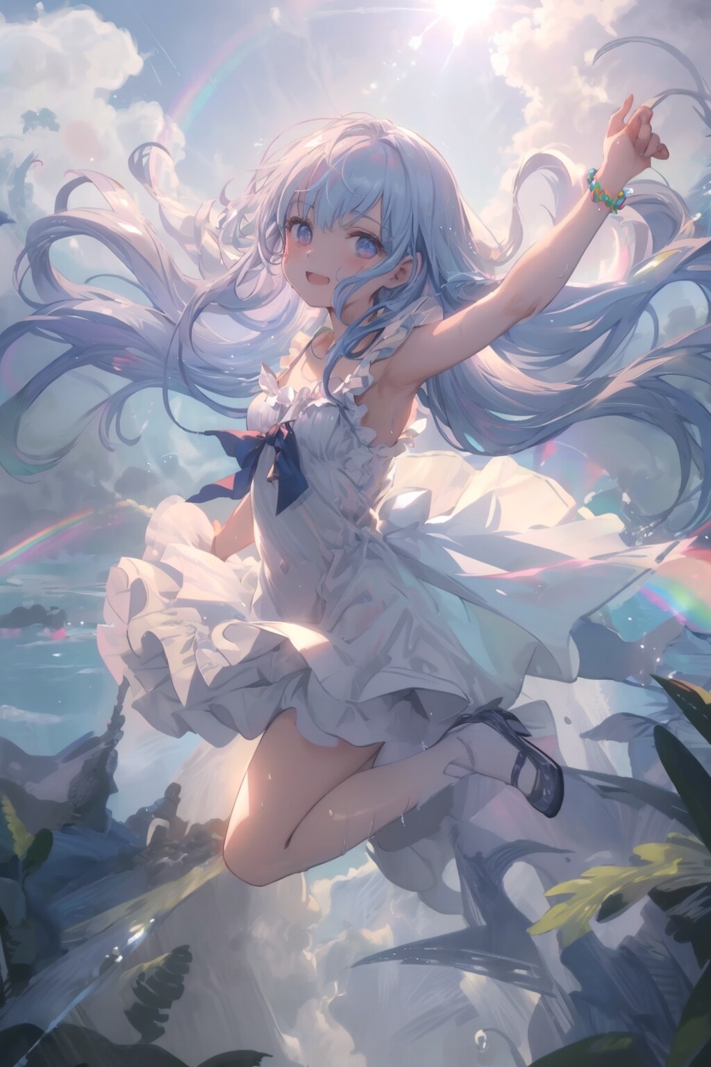 雨上がり、虹と少女