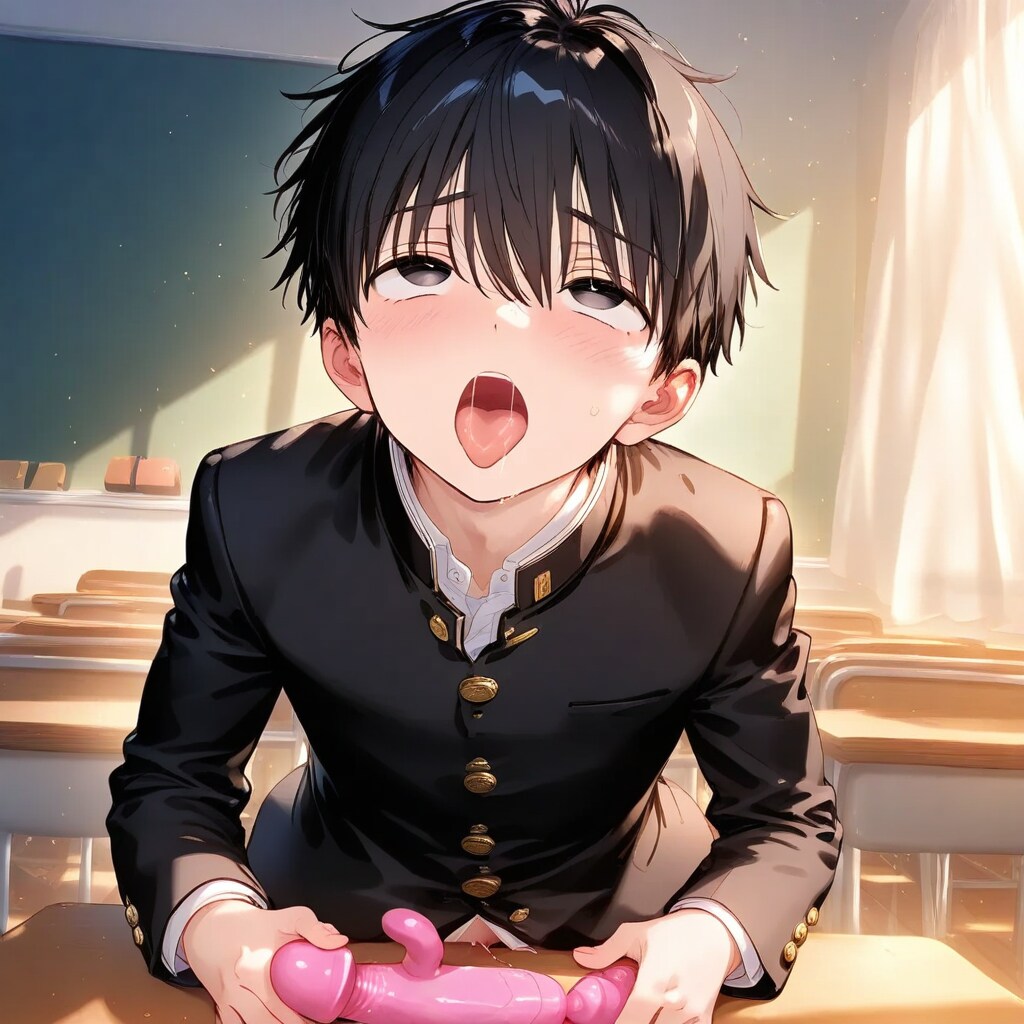 放課後の教室でアヘ顔オナニーをする男の子