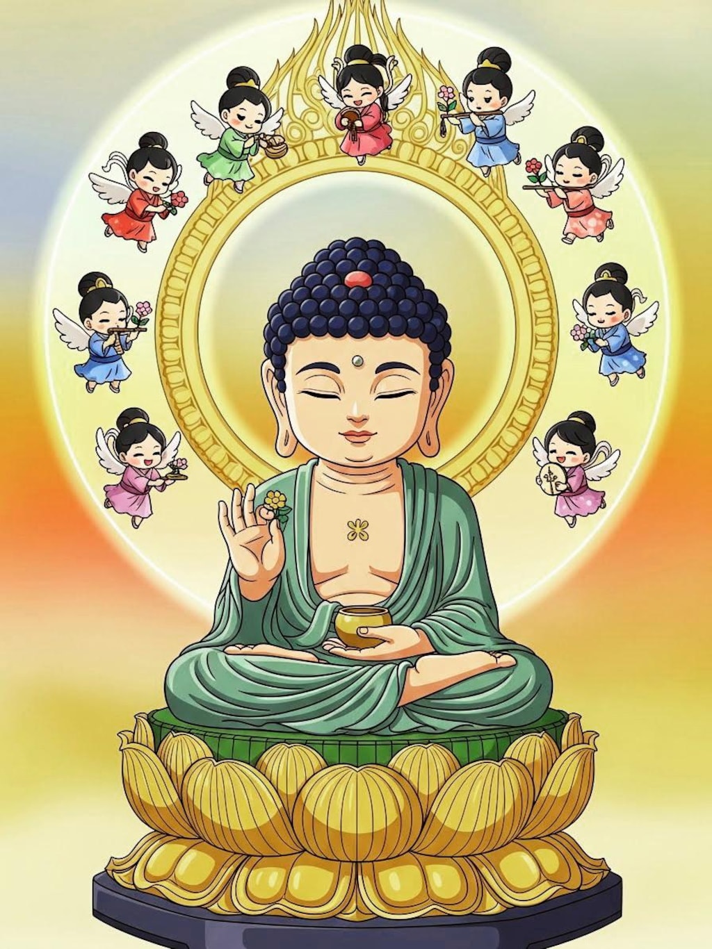 阿弥陀如来坐像と飛天