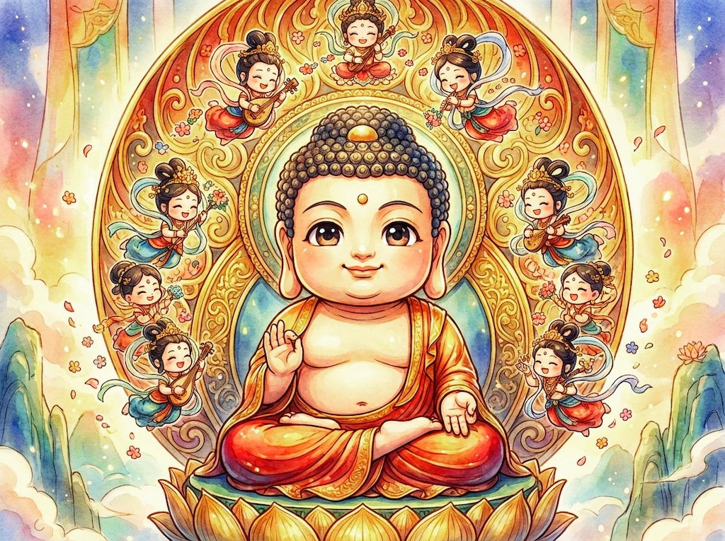 阿弥陀如来坐像と飛天