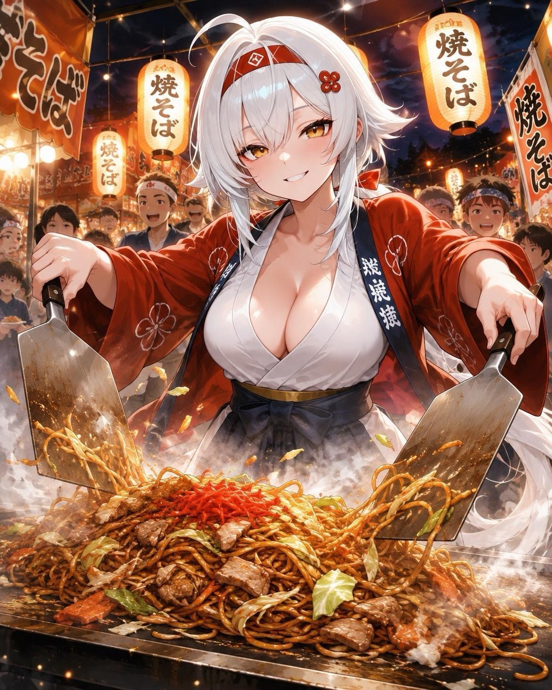 祭りの屋台で焼きそばを作る穂乃果様
