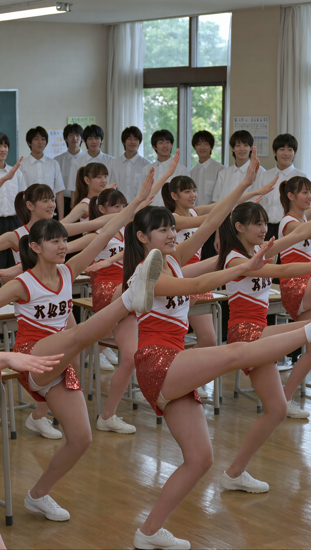 練習するチアリーダーたち