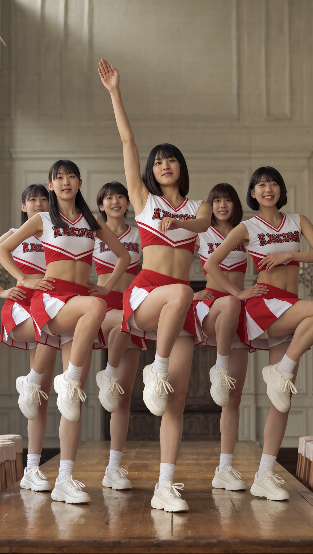 練習するチアリーダーたち