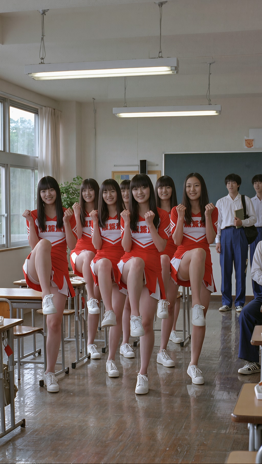 練習するチアリーダーたち