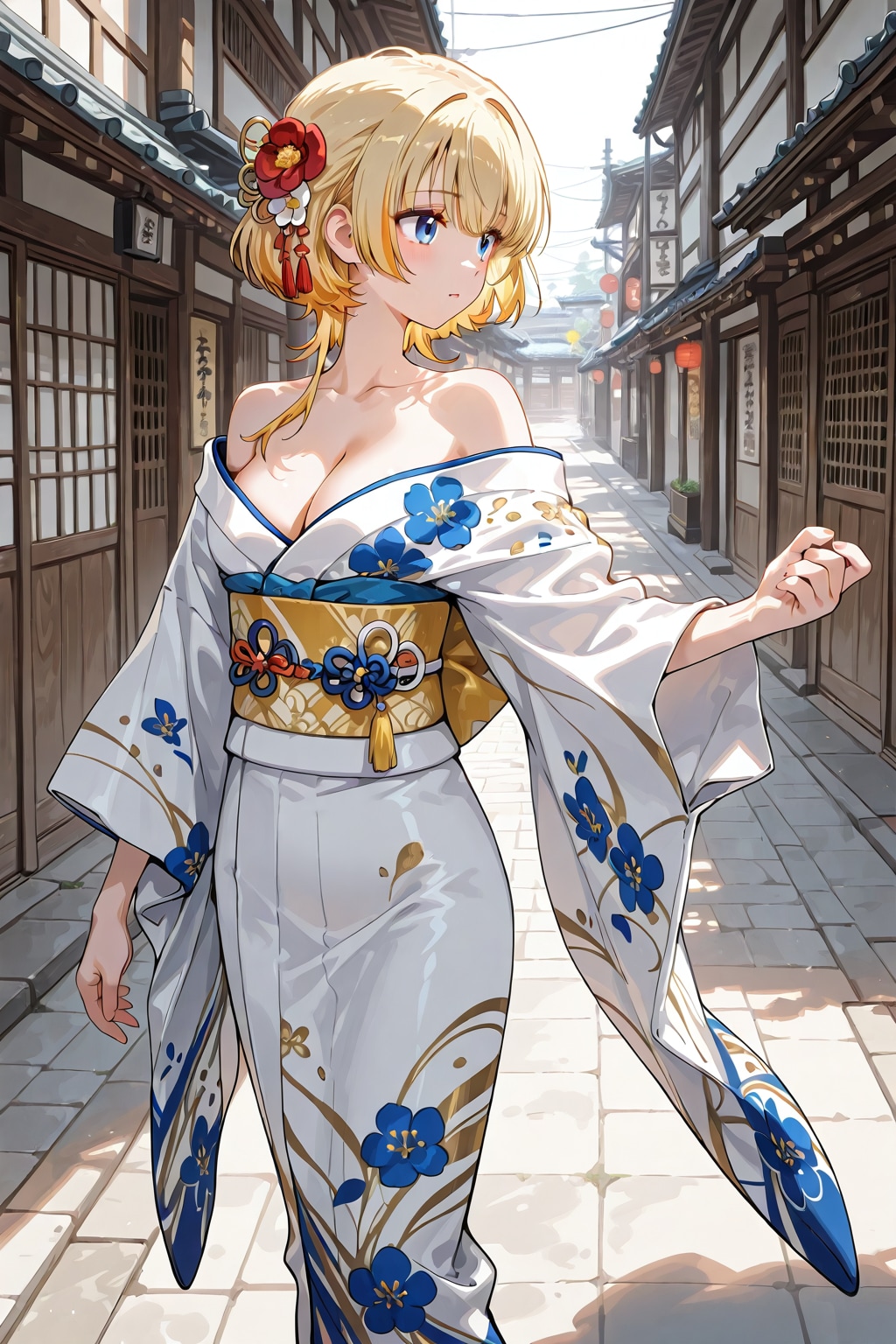 古い街並みの着物の少女